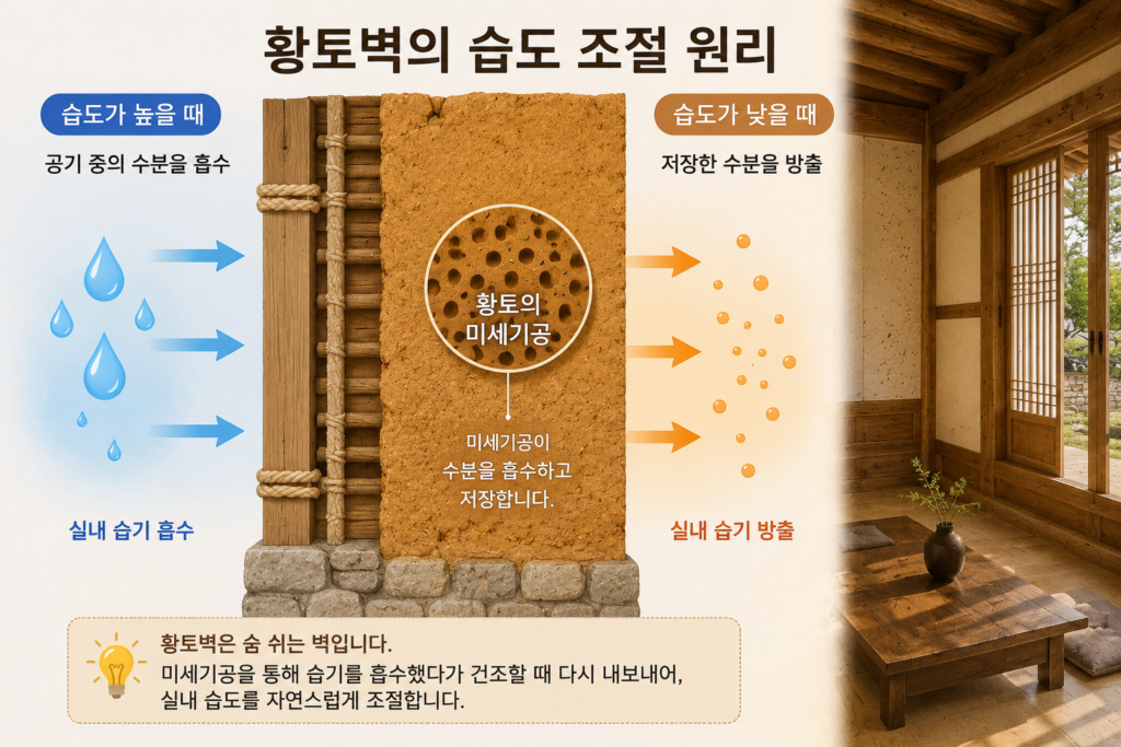 한옥 황토벽의 미세기공이 실내 습도를 자연스럽게 조절하는 원리