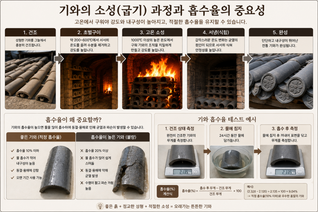 전통 한옥 기와의 소성 과정과 흡수율이 내구성을 결정하는 원리