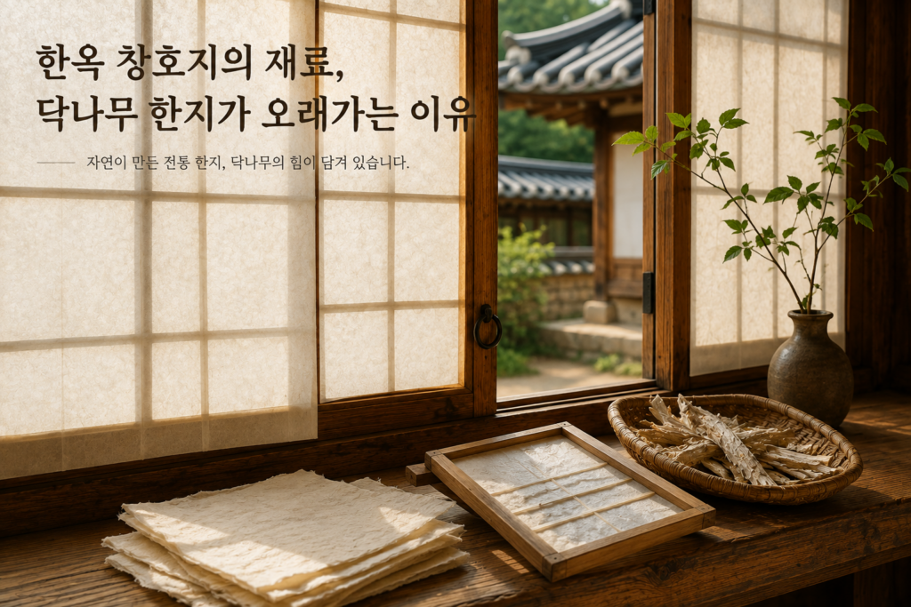 전통 한옥 창호에 사용되는 닥나무 한지와 창호문의 모습